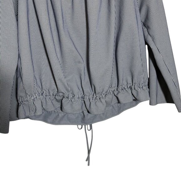 Theory Womens Striped Off-Shoulder seersucker Drawstring Top Small blue white - Picture 6 of 7